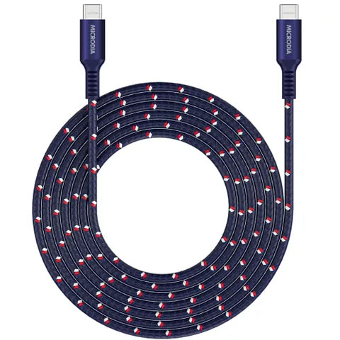 MICRODIA ExeCableâ„¢ Tweed PD100W USB-C to USB-C Cable â€“ 2.6m Navy, Fast Charging & High-Speed Data
