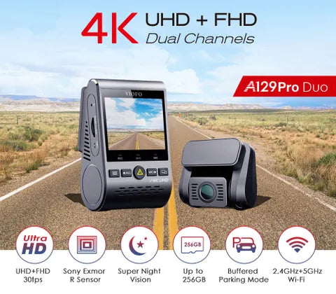 Viofo A129 Pro Duo Dashcam – 4K Front + 1080P Rear Dual Wi-Fi GPS