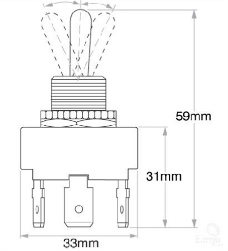 OEX Toggle Switch Mom On - Off - Mom On - DPDT (Contacts Rated 15A)