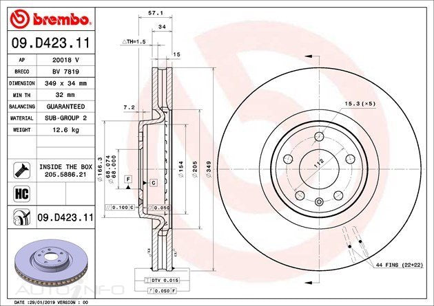 D/ROTOR FR AUD VW 349*34*32 VENT 5STUD 09.D423.11