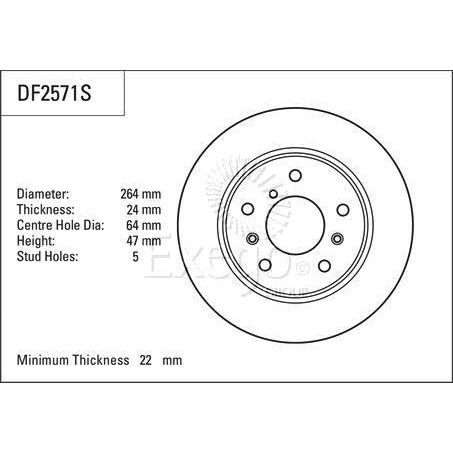 TRW Disc Brake Rotor 264mm x 22 min