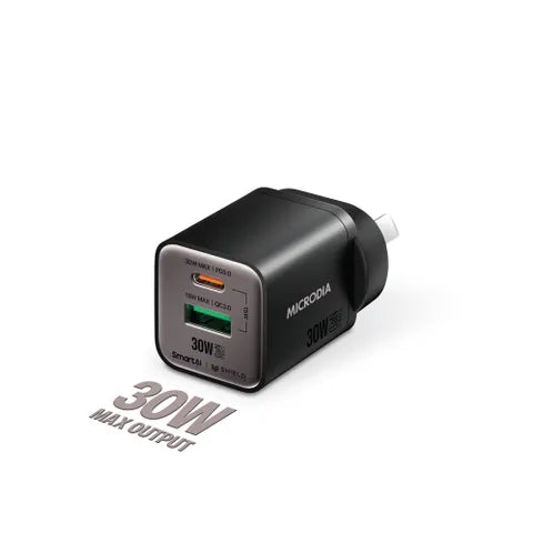 MICRODIA SmartCube Nano 30W Dual-Port GaN Wall Charger â€“ Black