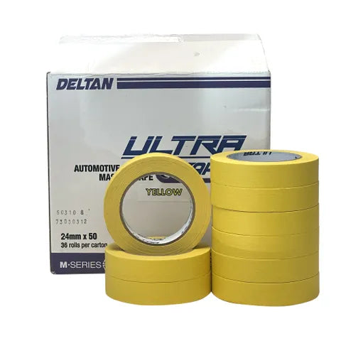 Deltan Ultra Automotive Masking Tape â€“ Yellow, 24mm x 50m, Box of 36