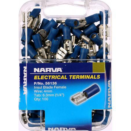 Narva Crimp Terminal Female Blade Blue Terminal Entry 6.3 x 0.8mm Vinyl 100Pk 56136
