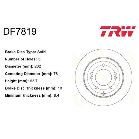 TRW Disc Brake Rotor 262mm x 8.1 Min