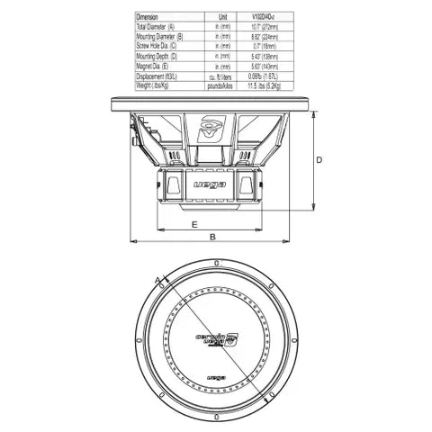 Cerwin-Vega Vega Series 10" Dual 4-Ohm Subwoofer | 400W RMS High-Output Driver (2Ω / 8Ω Configurable)