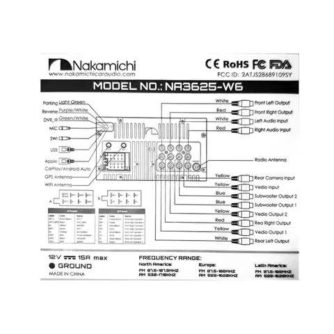 Nakamichi NA3625-W6 6.8" Double DIN Head Unit | Wireless CarPlay & Android Auto