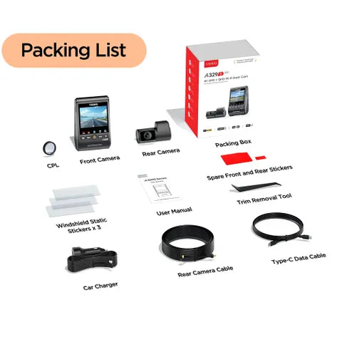 Viofo A329 Dash Cam – 4K Front + 2K Rear, Wi-Fi, GPS, Dual Channel