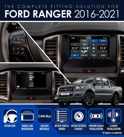 Ford Ranger PX2/PX3 Sync 3 Fitting Kit (2015-2022) | 8" Display Retention, Black Facia & Harness