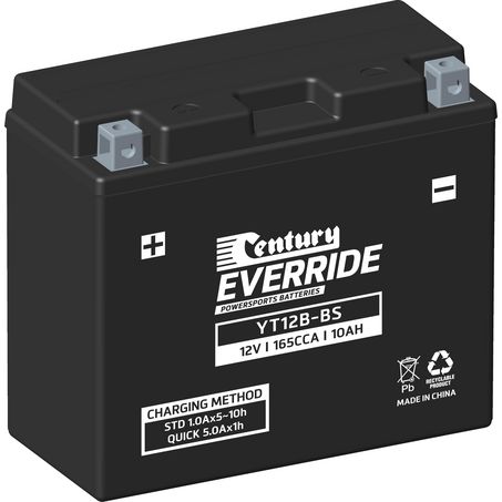 EVERRIDE Century EverRide AGM VRLA Motorcycle Battery 12V 10AH 18 Month Warranty YT12B-BS