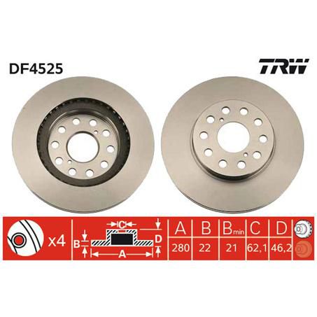 TRW Disc Brake Rotor 281mm x 21 min