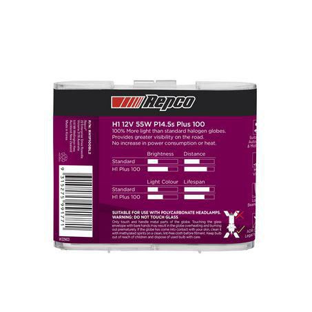 Repco H1 Globe 12V 55W Plus 100 Bl Pk RH1P100BL2