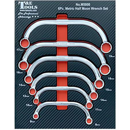 T & E TOOLS T&E Half Moon Wrench Set 6pc Metric M5800