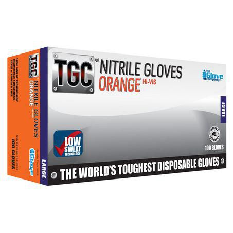 THE GLOVE COMPANY TGC Orange Hi-Vis Nitrile Gloves Large 100 Pack 160033