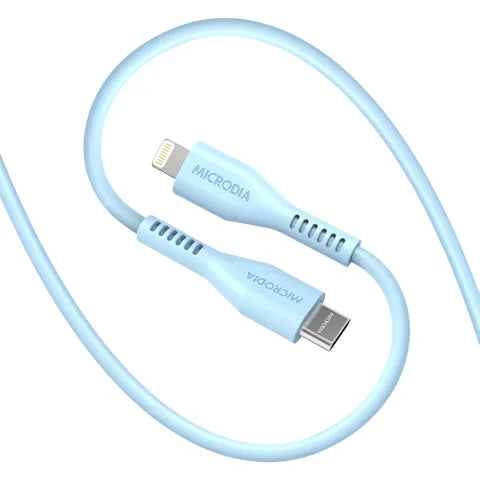 MICRODIA FruityWire Liquid Silicon PD60W 1.3M USB-C to Lightning Cable â€“ Bubble Blue, Fast Charging & Data Transfer