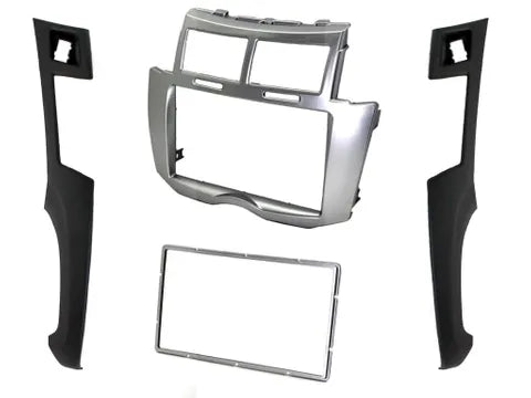 SUITS TOYOTA YARIS / VITZ (2007-2011) DOUBLE DIN DASH KIT Â€“ SILVER & BLACK TWO-TONE STEREO INSTALLATION FASCIA