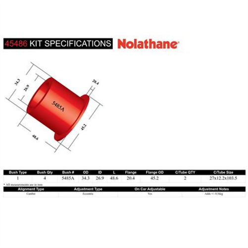 Nolathane UPPER CONTROL ARM ADJUSTABLE OUTER BUSHING KIT 45486