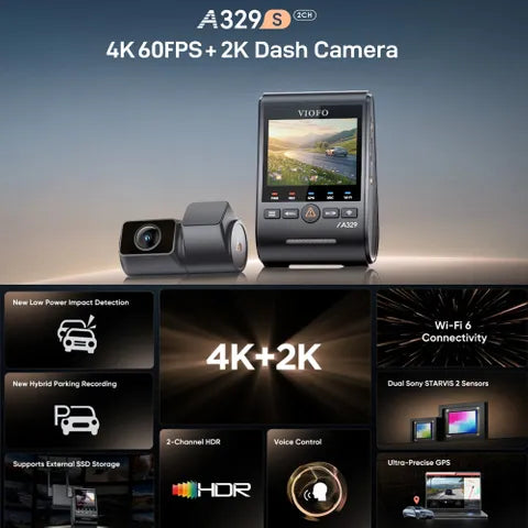Viofo A329 Dash Cam – 4K Front + 2K Rear, Wi-Fi, GPS, Dual Channel