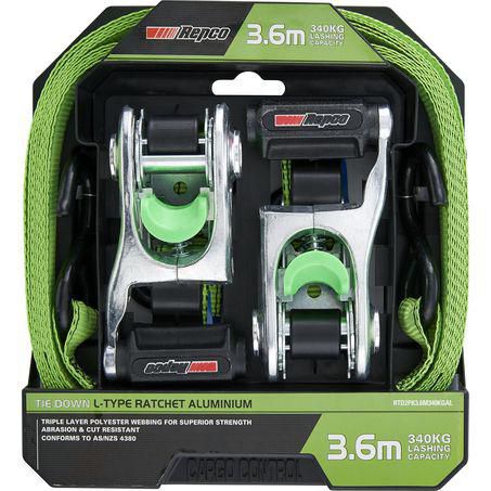 Repco Ratchet Strap 3.6m 340kg Capacity 2pk RTD2PK3.6M340KGAL