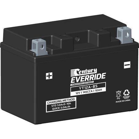 EVERRIDE Century EverRide AGM VRLA Motorcycle Battery 12V 10AH 18 Month Warranty YT12A-BS