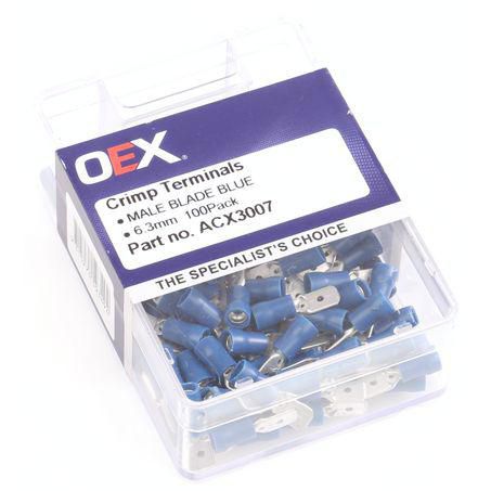 OEX Crimp Terminal Male Blade Blue Terminal Entry 6.3 x 0.8mm Vinyl 100 Pc