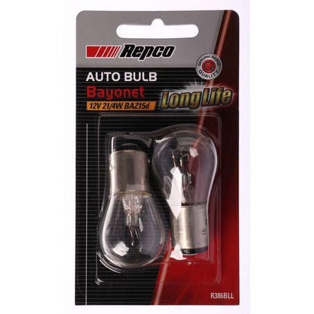 Repco P21/4W Bayonet Off-set pins Globe 12V 21/4W BAY15d Pack of 2 R386BLL