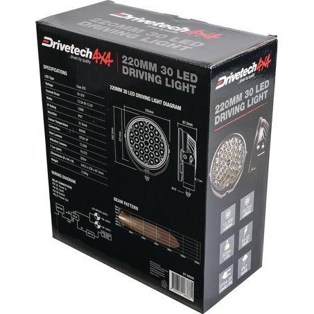 Drivetech 4X4 220mm Round LED Driving Light, Black Powder Coated, 3 Year Warranty DT-DR220