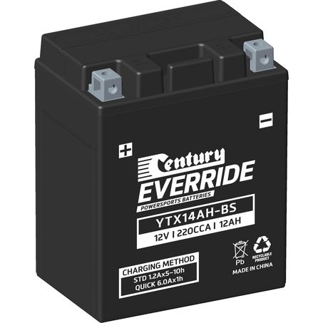 EVERRIDE Century EverRide AGM VRLA Motorcycle Battery 12V 12AH 18 Month Warranty YTX14AH-BS