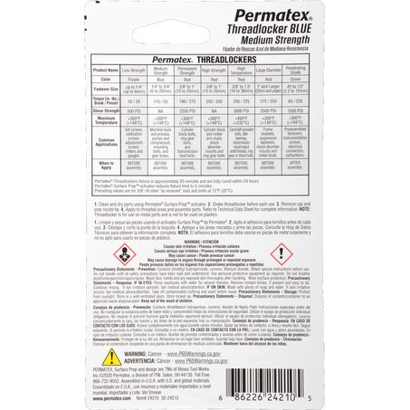 Permatex Medium Strength Threadlocker Blue 10ml PX24210