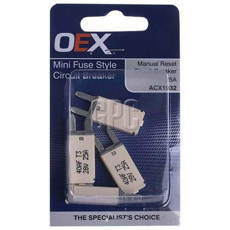 OEX 25A Mini Fuse Style Circuit Breaker Manual Reset