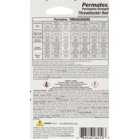 Permatex Permanent Strength Threadlocker Red 10ml PX26210