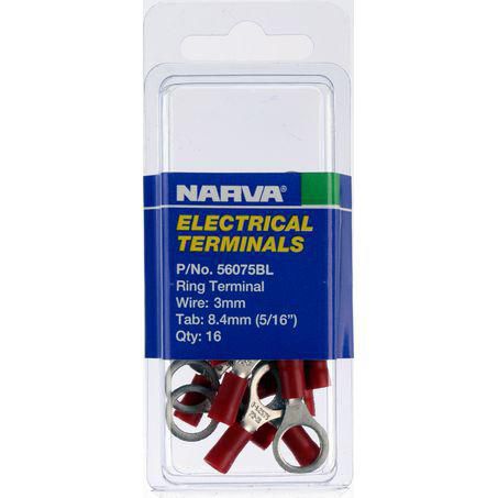 Narva Terminal Ring Red Insulated 8.4Mm - 16 Pce
