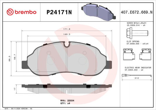 BREMBO NAO FRONT BRAKE PADS SET FORD TRANSIT 19> - P24171N