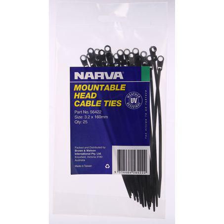 Narva Cable Tie Mount Head 3.2mm x 160mm - 25Pc