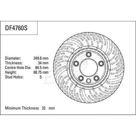 TRW Disc Brake Rotor 349.8mm x 32 Min RH