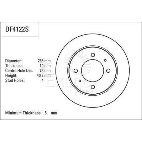 TRW Disc Brake Rotor 258mm x 8 Min
