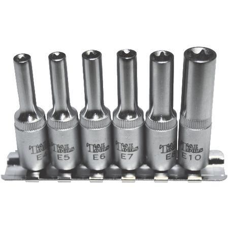 T & E TOOLS T&E 1/4in Dr Deep E-Series Female Torx-r Sockets Set 6pc E0602