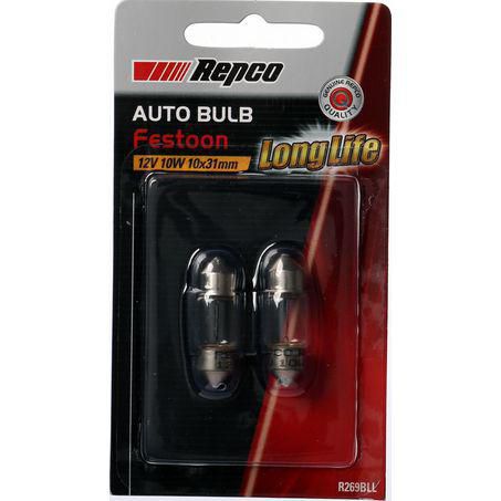 Repco 10X31 Festoon Globe 12V 10W T-10 Pack of 2 R269BLL