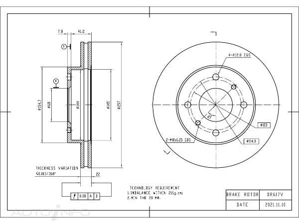 BRAKE DISC F NISSAN 257mm - DR617V