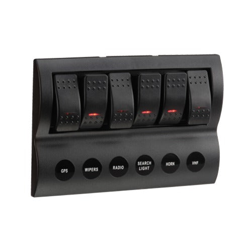 Narva 6 WAY ROCKER SWITCH PANEL OFF/ON SPST RED LED WITH FUSE PROTECTION (CO