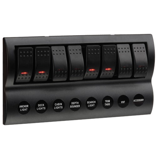 Narva 8 WAY ROCKER SWITCH PANEL OFF/ON SPST RED LED (CONTACTS RATED 20A @ 12