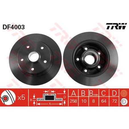 TRW Disc Brake Rotor 258mm x 8 min