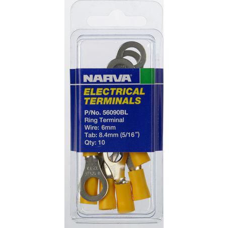 Narva Crimp Terminal Ring Yellow Insulated 8.4mm - 10 Pce