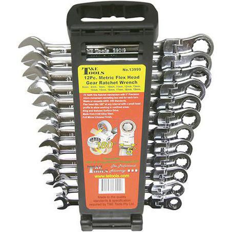 T & E TOOLS T&E Flex-Head Gear Wrench Set Metric 12pc 13999