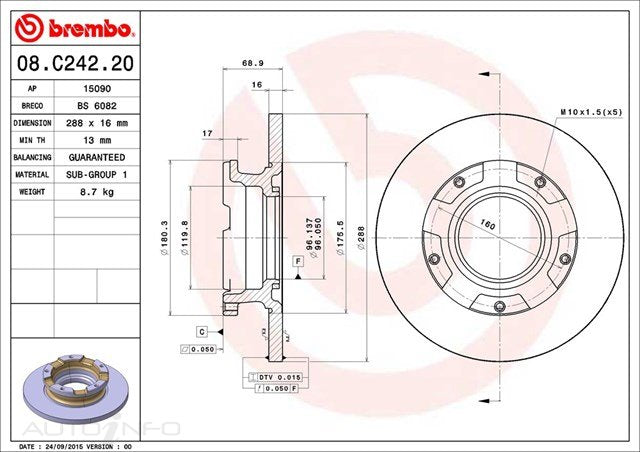 D/ROTOR RR FORD TRAN 12> 288*16*13 SOL 5STUD 96id 68.9 - 08.C242.20