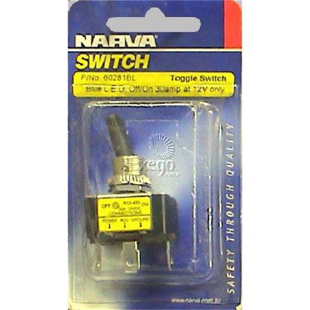 Narva Heavy Duty Toggle Switch Off/On SPST Blue LED (Contacts Rated 20A @ 12