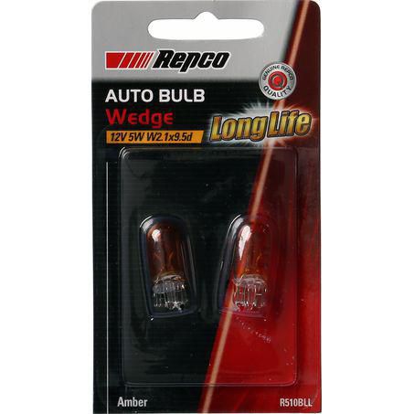 Repco WY5W Wedge Amber Globe 12V 5W W2.1x9.5d Pack of 2 R510BLL