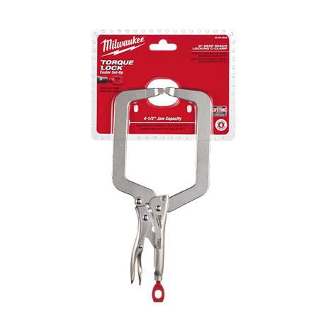 Milwaukee 228mm (9In) TORQUE LOCK Deep Reach C-Clamp Locking Pliers Regular Jaws 48223533