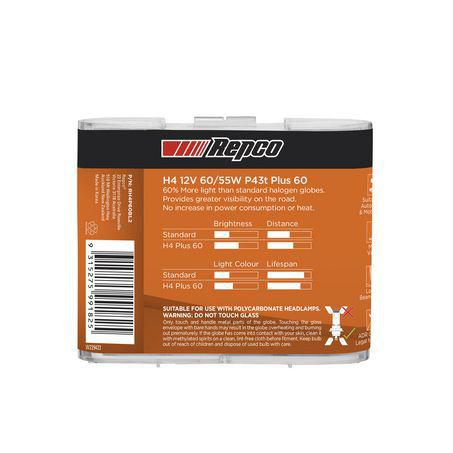 Repco H4 Headlight Bulb 12V 60/55W 60+ Bl RH4P60BL2