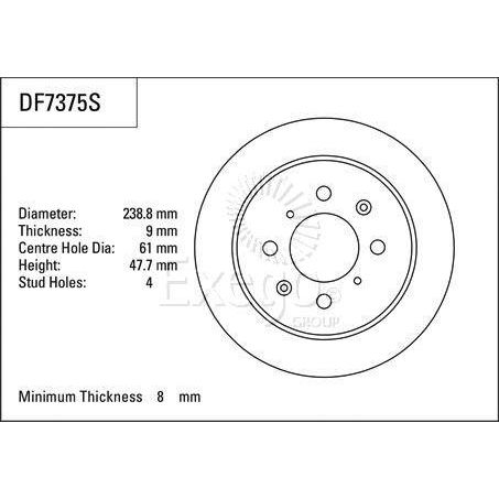 TRW Disc Brake Rotor 238.8mm x 8 Min